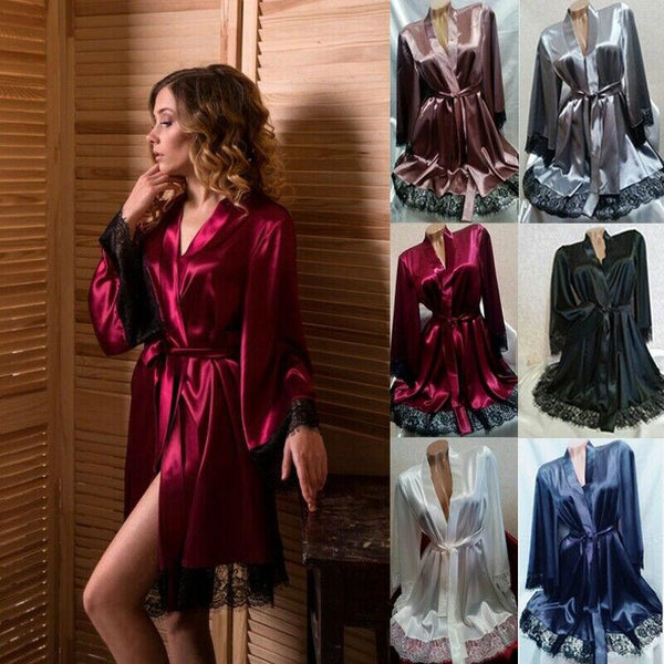 Women Satin Silk Robes Kimono Night Gown Wedding Bridesmaid Robes Female Casual Lace Bathrobe Sleepwear Nightdress Sexy Robes