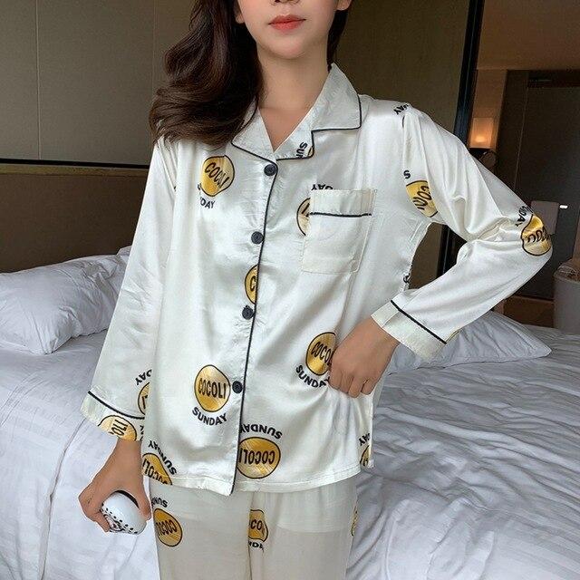 Loose Designer Men/Women Silk Satin Couple Pajamas Sets Sleepwear Sets Unisex Male Soft Oversized Luxury Nightgown Home Clothing