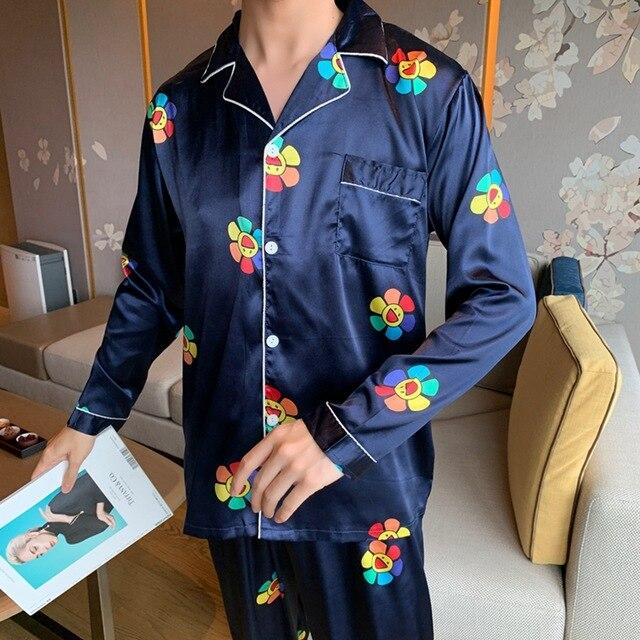 Loose Designer Men/Women Silk Satin Couple Pajamas Sets Sleepwear Sets Unisex Male Soft Oversized Luxury Nightgown Home Clothing