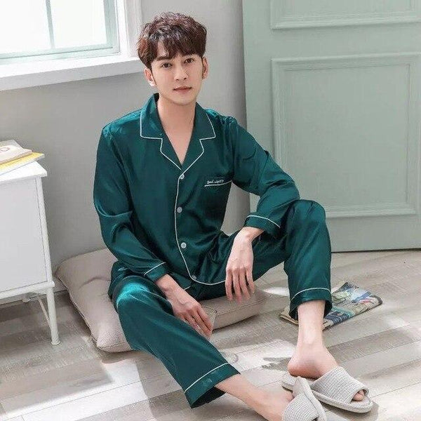 Autumn Silk Lovers Couple Set Fashion Lounge Long-sleeve Sleepwear Pajamas For Women and Men Plus size Female Satin Nightgown