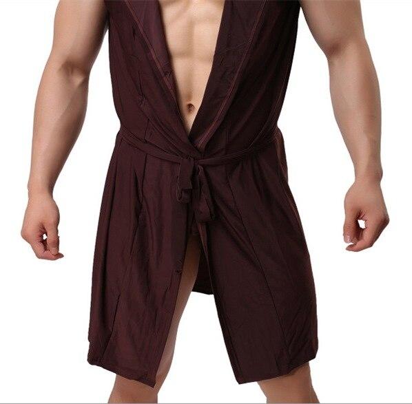 Burning Fashion Men Sexy Sleeveless Silk Gown Male Bathrobe Nightgown