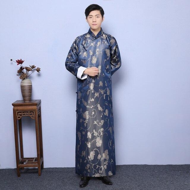 2019 summer ethnic mens robe long sleeves bathrobe silk kimono chinese lucky dragon print pajamas bathrobe night dressing gown