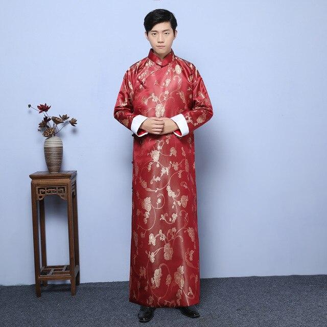 2019 summer ethnic mens robe long sleeves bathrobe silk kimono chinese lucky dragon print pajamas bathrobe night dressing gown
