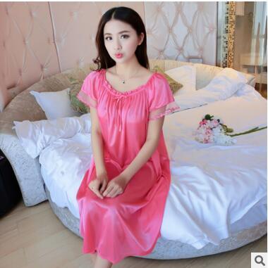 Sexy Women Satin Sleepwear man-made silk Nightdress Slip Chemise Nightgown Summer Home Sleep Wear Clothes