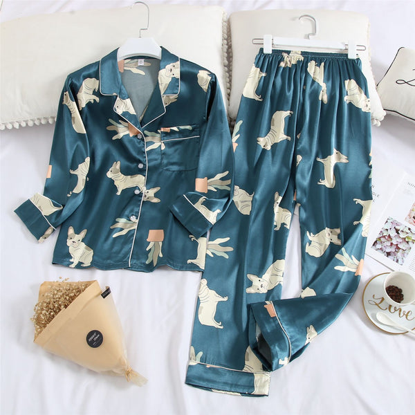 Feier 2019  Cartoon Long Sleeve Pajamas Spring Autumn Womens/men Pajama Sets V-Neck Girls Nightgown for Woman Plus