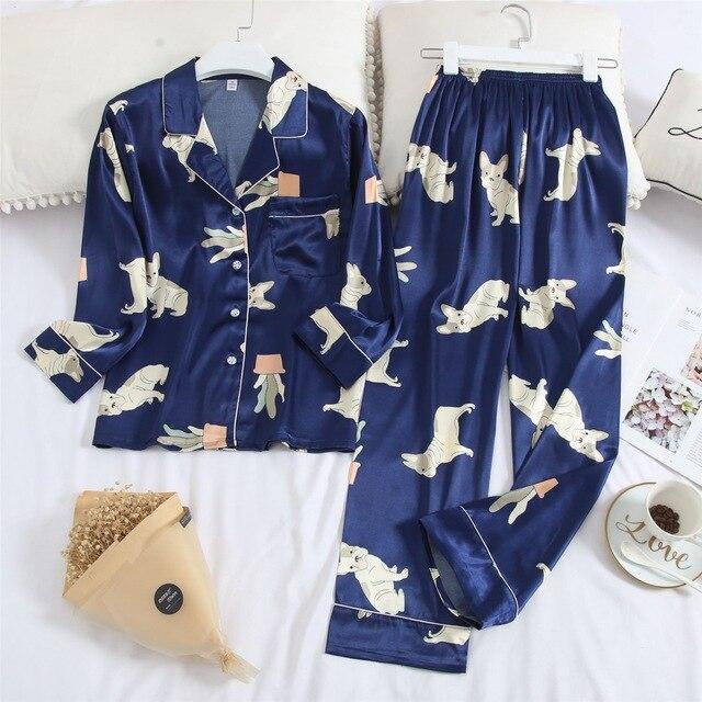 Feier 2019  Cartoon Long Sleeve Pajamas Spring Autumn Womens/men Pajama Sets V-Neck Girls Nightgown for Woman Plus