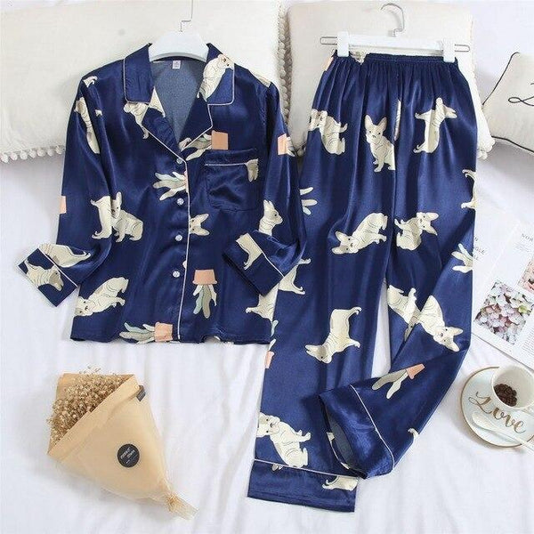 Feier 2019  Cartoon Long Sleeve Pajamas Spring Autumn Womens/men Pajama Sets V-Neck Girls Nightgown for Woman Plus