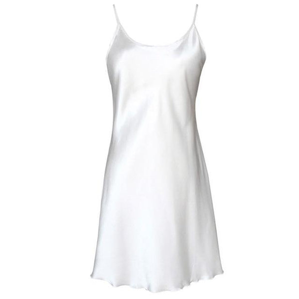 2018 Women's Satin Nightdress Sexy Lotus Hem Sling Dress Chemise Mini Nightgown