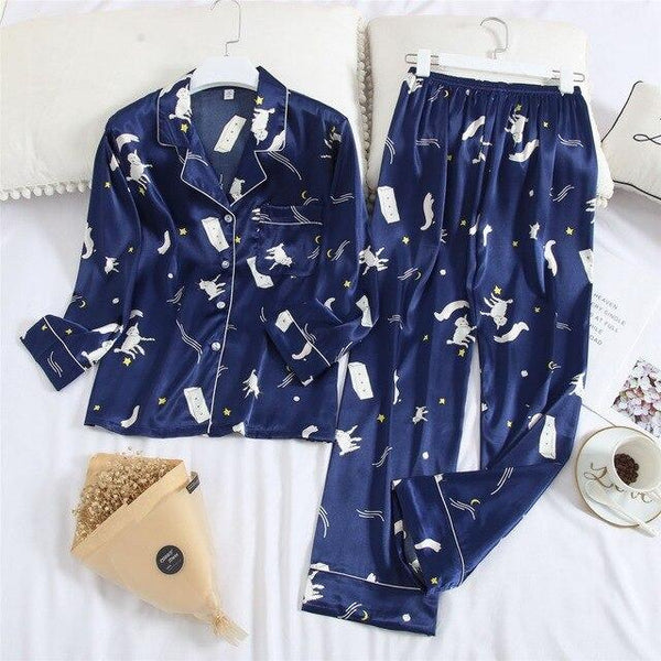 Feier 2019  Cartoon Long Sleeve Pajamas Spring Autumn Womens/men Pajama Sets V-Neck Girls Nightgown for Woman Plus