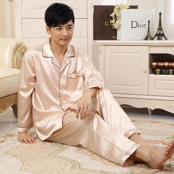 Silk Men Pyjama Set Satin Summer Men Pajama Suit Spring Short Sleeve Pajama Male Sleepwear Solid Pijama Man Nightgown Sleep XXXL