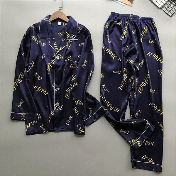 Feier Men's Silk Pajama Set Modern Style Soft Cozy Satin Nightgown Men Pajamas Silk Sleepwear Men Sexy
