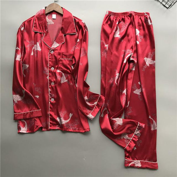Feier Men's Silk Pajama Set Modern Style Soft Cozy Satin Nightgown Men Pajamas Silk Sleepwear Men Sexy