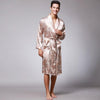 Autumn new simulation silk robe print bathrobe silk pajamas men's long robes home service long sleeve nightgown  silk robe men