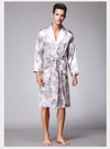 Autumn new simulation silk robe print bathrobe silk pajamas men's long robes home service long sleeve nightgown  silk robe men