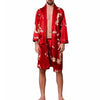 2019 Summer Men's Casual Printed Pajamas Silk Robe Men's V-neck Thin Nightgown Soft Satin Bathrobe Long-sleeved Large Size Robe