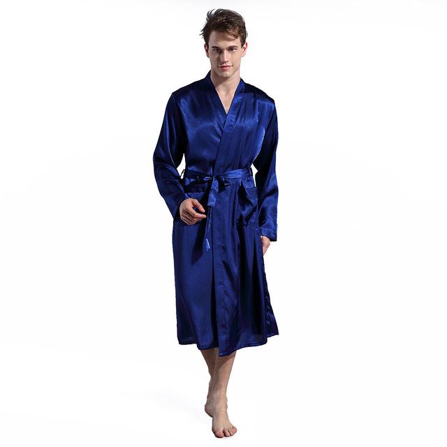 Men's Silk Satin Bathrobe Robe Long Solid Silk Pajamas Men Silk Nightgown Sleepwear kimono homme Dressing Gown