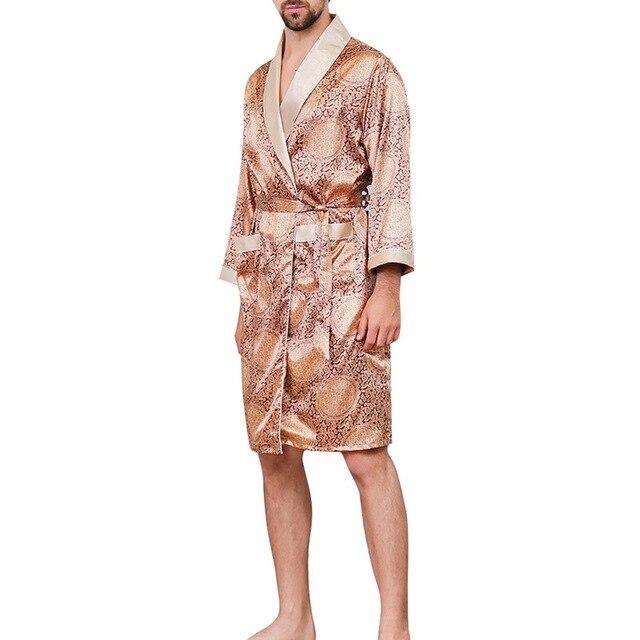 Mens Fashion Summer Luxurious Silk Printed Robes 2019 New Long-Sleeve Thin Nightgown Soft Satin Comfortable Pajamas