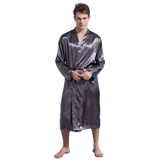 Men's Silk Satin Bathrobe Robe Long Solid Silk Pajamas Men Silk Nightgown Sleepwear kimono homme Dressing Gown