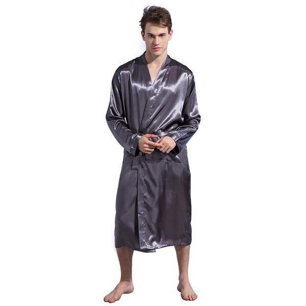 Men's Silk Satin Bathrobe Robe Long Solid Silk Pajamas Men Silk Nightgown Sleepwear kimono homme Dressing Gown