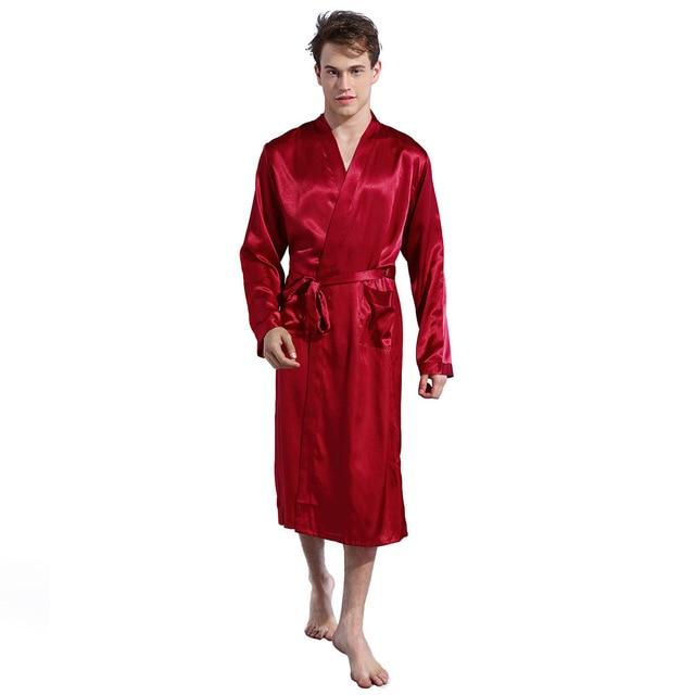 Men's Silk Satin Bathrobe Robe Long Solid Silk Pajamas Men Silk Nightgown Sleepwear kimono homme Dressing Gown