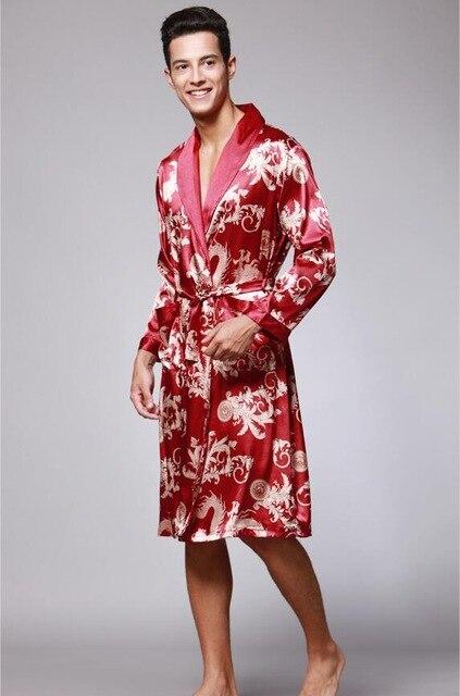 YT- 027 Spring Autumn Luxury Bathrobe Mens Print Plus Size Satin Pajamas Silk Nightgown