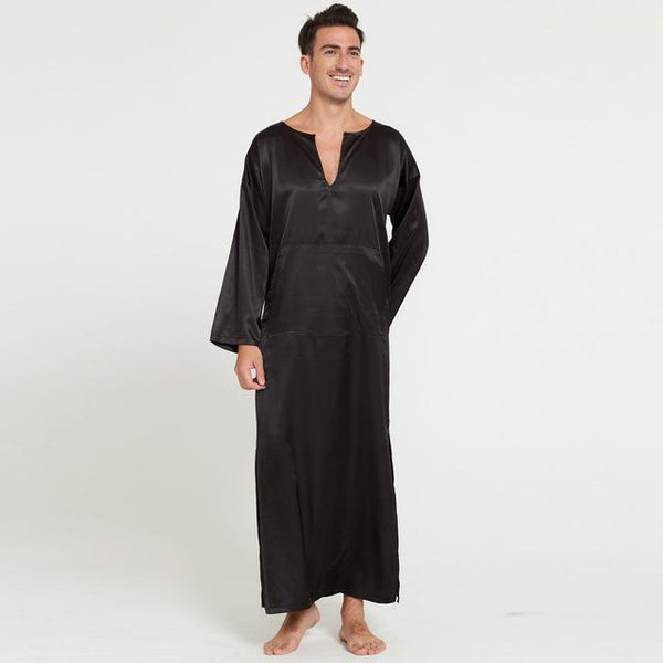 Summer Man Sleepwear Long-sleeved Thin Section Silk Silk Head Men's Nightgown Home Clothes Home Bathrobe Sexy Hombre Robe