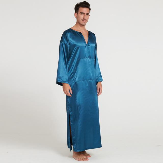Summer Man Sleepwear Long-sleeved Thin Section Silk Silk Head Men's Nightgown Home Clothes Home Bathrobe Sexy Hombre Robe