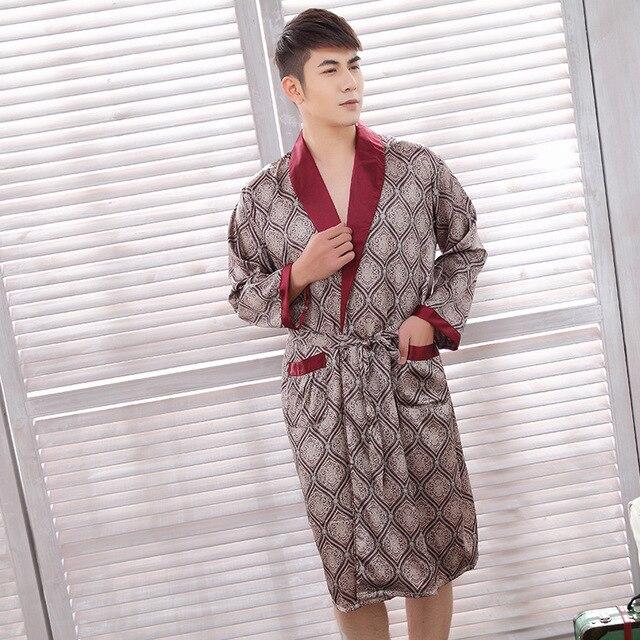 Men's spring and summer silk Printed Robe bathrobes pajamas home clothes Male Nightgown Kimono Sleepwear Bathrobe