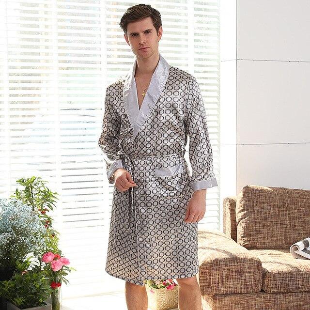 Men's silk nightgown summer thin silk silk pajamas bathrobe mens robes long sleeve nightgown  men sexy robe  silk robe men 100%