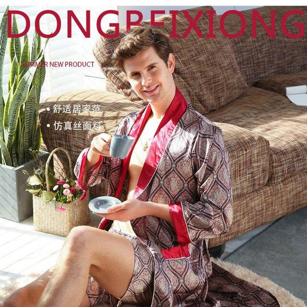 Men's silk nightgown summer thin silk silk pajamas bathrobe mens robes long sleeve nightgown  men sexy robe  silk robe men 100%