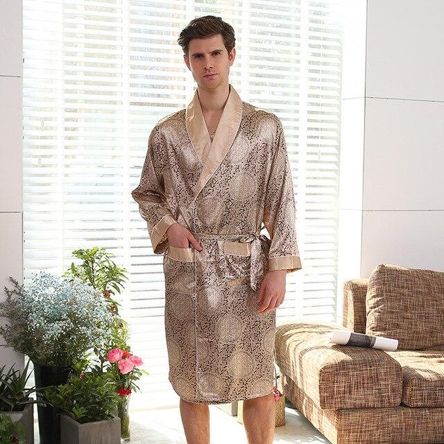 Men's silk nightgown summer thin silk silk pajamas bathrobe mens robes long sleeve nightgown  men sexy robe  silk robe men 100%