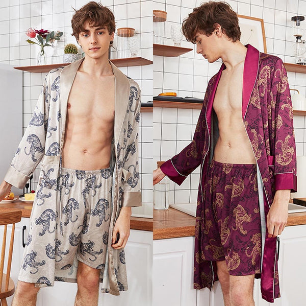 Men's Stain Silk Pajama Set Modern Style Sleepwear Men Sexy Soft Cozy Satin Nightgown Lounge Pajama Sets Nightwear