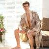 2018 Men's Satin Silk Robe Shorts Nightgown Two-piece Set Nightdress Thin Silk Pajamas Set