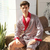 2018 Men's Satin Silk Robe Shorts Nightgown Two-piece Set Nightdress Thin Silk Pajamas Set