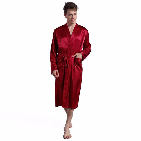 Men's Silk Satin Pajamas Sleepwear Robe Robes Nightgown Robes S M L XL 2XL  Plus Grey/Blue/Burgundy/black Male Summer robe