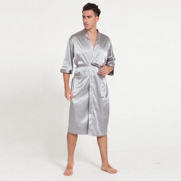 Mens Robe Half Sleeves Bathrobe Silk Casual Solid Bath Robe Lucky Pajamas Bathrobe Night Dressing Gown Masculina badjas mannen