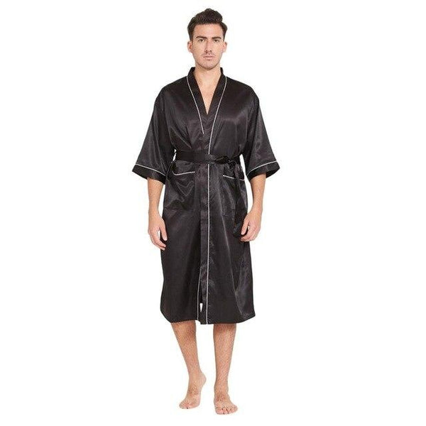 Mens Robe Half Sleeves Bathrobe Silk Casual Solid Bath Robe Lucky Pajamas Bathrobe Night Dressing Gown Masculina badjas mannen