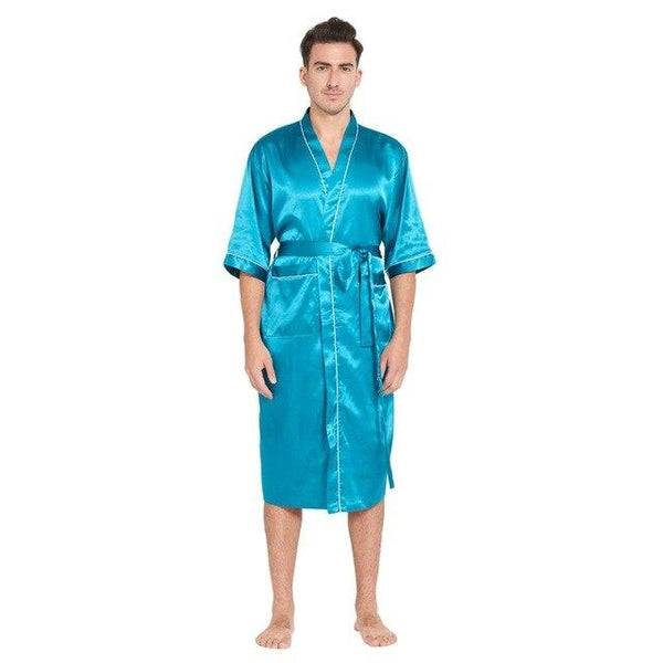 Mens Robe Half Sleeves Bathrobe Silk Casual Solid Bath Robe Lucky Pajamas Bathrobe Night Dressing Gown Masculina badjas mannen