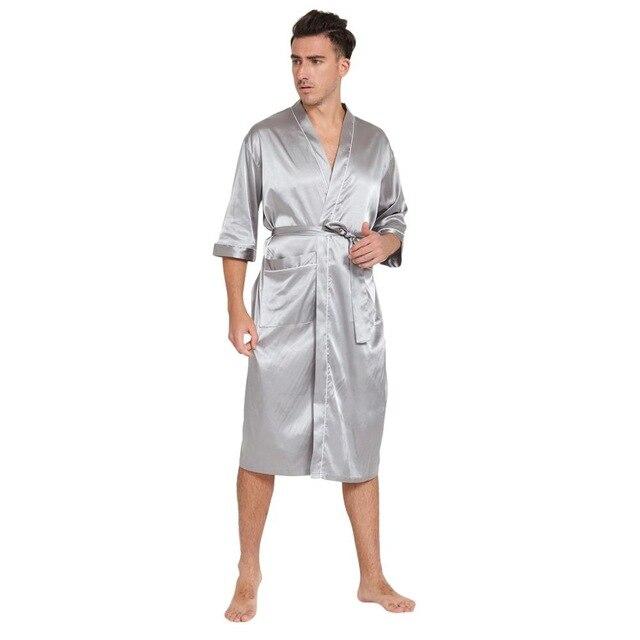 Mens Robe Half Sleeves Bathrobe Silk Casual Solid Bath Robe Lucky Pajamas Bathrobe Night Dressing Gown Masculina badjas mannen