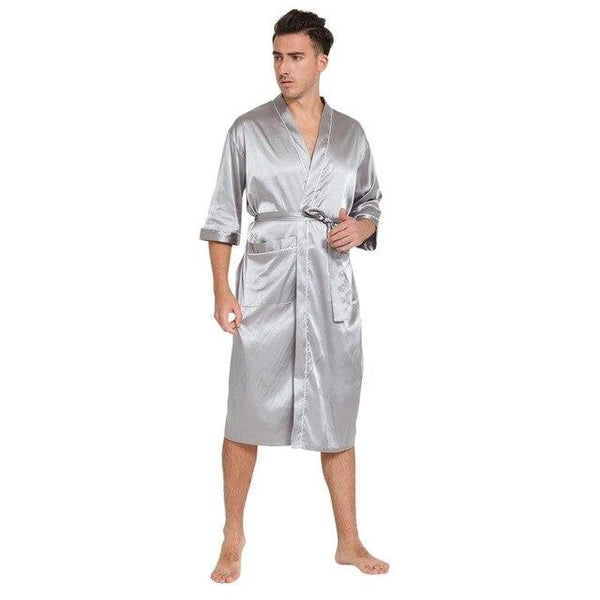 Mens Robe Half Sleeves Bathrobe Silk Casual Solid Bath Robe Lucky Pajamas Bathrobe Night Dressing Gown Masculina badjas mannen