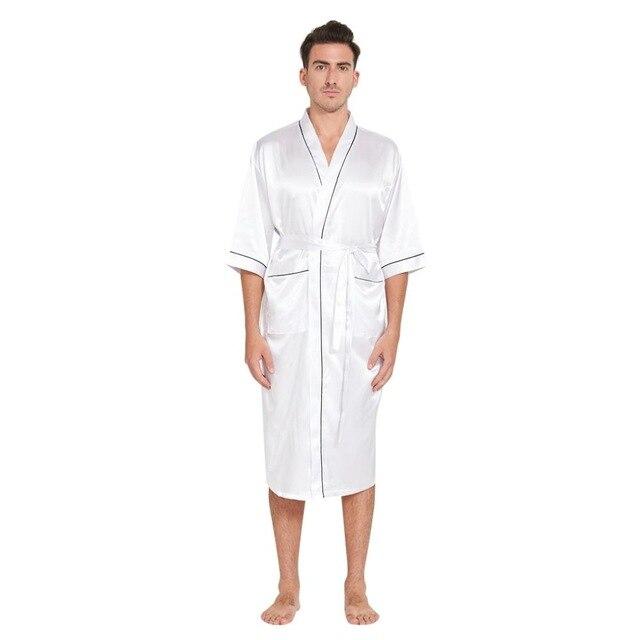 Mens Robe Half Sleeves Bathrobe Silk Casual Solid Bath Robe Lucky Pajamas Bathrobe Night Dressing Gown Masculina badjas mannen
