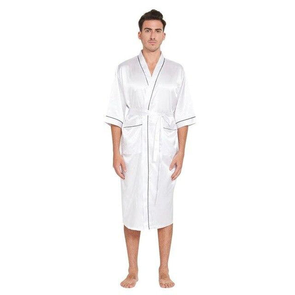 Mens Robe Half Sleeves Bathrobe Silk Casual Solid Bath Robe Lucky Pajamas Bathrobe Night Dressing Gown Masculina badjas mannen