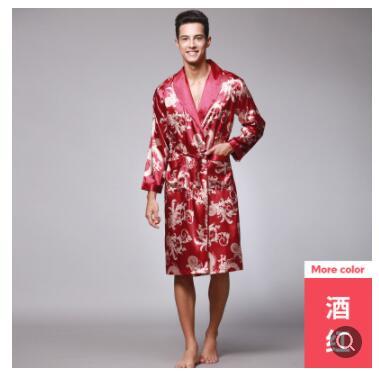 homme Dressing Gown Navy Blue Men Sexy Silk Rayon Kimono Bathrobe Gown Chinese Style Male Robe Nightgown Sleepwear MR00 90KG 100
