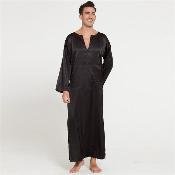 Womail Summer Sexy Men's Robe Bathrobe Casual Simulation Silk Long-sleeved Home Service Thin Men's Nightgown Dropship Ap25