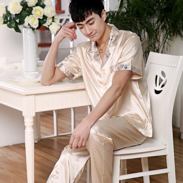 Men's Stain Silk Pajama Set Pajamas Men Sleepwear Modern Style Silk Nightgown Men Satin Soft Cozy For Sleeping