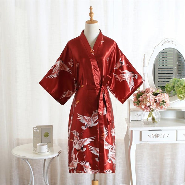 Wedding Bride Bridesmaid Robe silk stain Fowl Bathrobe Short Kimono Robe Night Robe Bath Robe Fashion Dressing Gown For Women