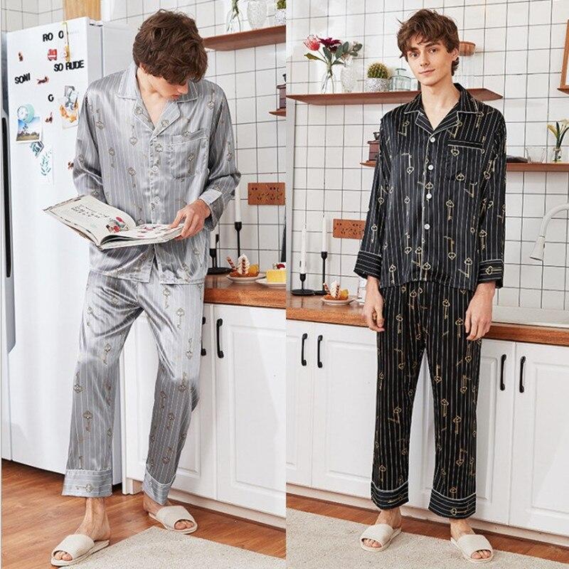YT- 090 Silk Long Sleeve Sleepwear Men Spring Summer Suit Male Homewear Nightgowns Satin Pajamas Sets 2 Pcs