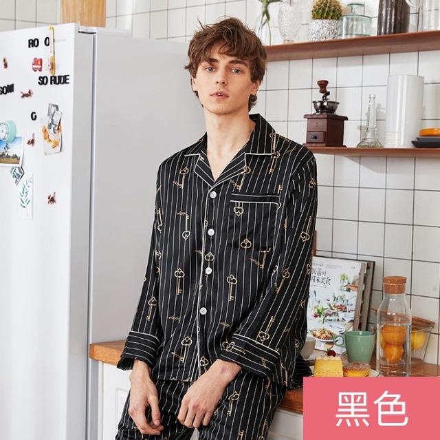 YT- 090 Silk Long Sleeve Sleepwear Men Spring Summer Suit Male Homewear Nightgowns Satin Pajamas Sets 2 Pcs