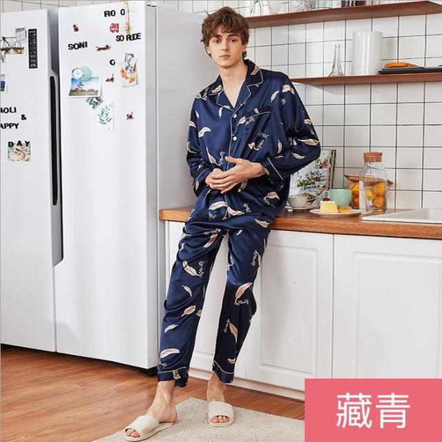 YT- 090 Silk Long Sleeve Sleepwear Men Spring Summer Suit Male Homewear Nightgowns Satin Pajamas Sets 2 Pcs