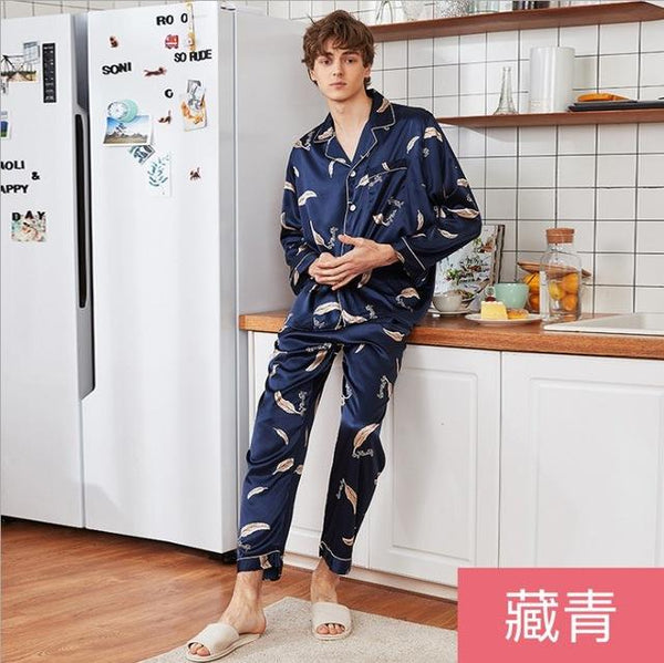 YT- 090 Silk Long Sleeve Sleepwear Men Spring Summer Suit Male Homewear Nightgowns Satin Pajamas Sets 2 Pcs